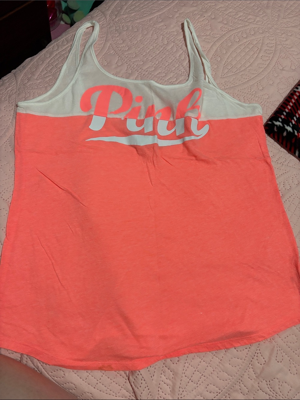 PINK Victoria's Secret Coral & Pink Logo Tank Tops - Picture 4 of 5